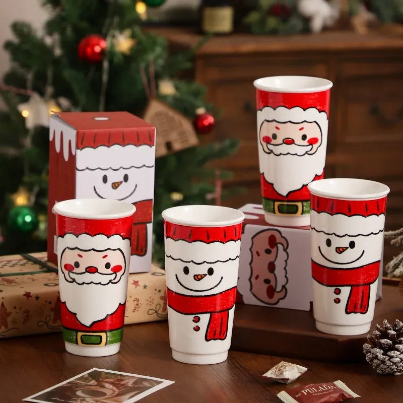580ml Santa Claus Cartoon Uncovered Coffee Ceramic Cup, Heat-resistant Cup, High Aesthetic Value, Large Capacity Easy To Use Mug