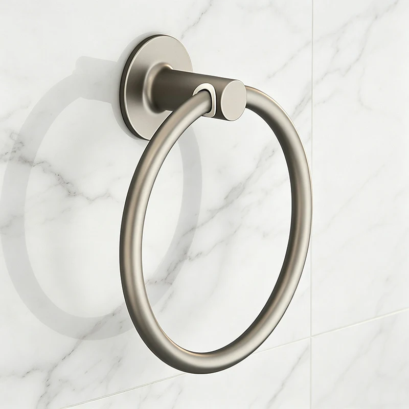 Self Adhesive Aluminum Towel Ring Space Saving Round Wall Mount Bathroom Holder