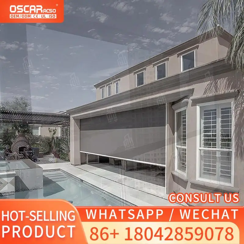 حار بيع يندبروف مقاوم للماء في الهواء الطلق الستائر الدوارة البريدي المسار شاشة فناء الستائر الآلية لحديقة شرفة شرفة المتداول B