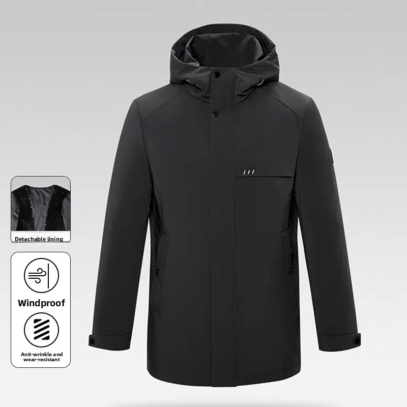 

Мужская удлиненная куртка с мехом, утепленная, со съемной внутренней подкладкой, с капюшоном, молодежная, базовая, повседневная, для ежедневного использования