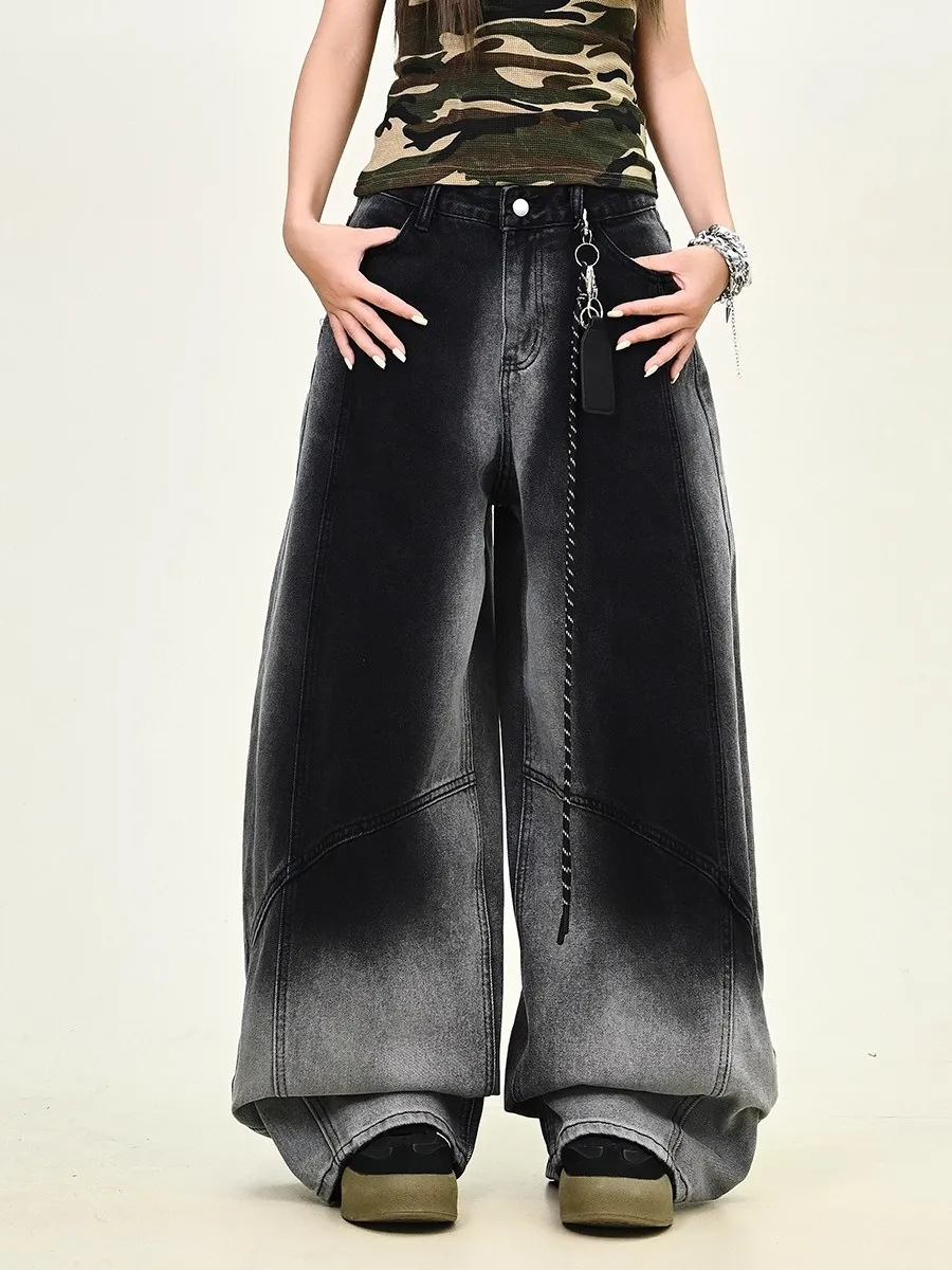 

Y2K Curved Knife Jeans Gradient Washed Pendant Design American Style Loose Wide Leg Pants Autumn Trendy