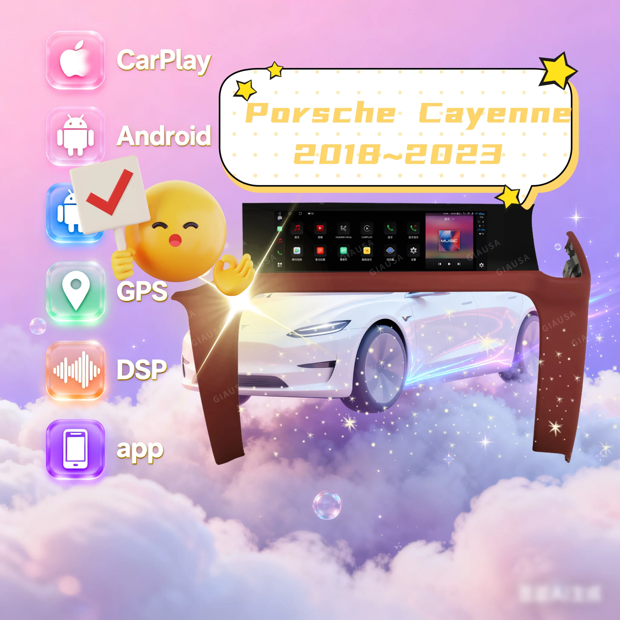 YAHBVU For Porsche Cayenne 2018~2023 Car Copilot Android Screen Head unit Monitor Carplay Passenger Entertainment New Upgrade BT