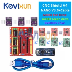 1SET 3DV4 CNC Shield V4 + Nano 3.0 + 3pcs DRV8825 or A4988 Reprap Stepper Drivers Set For Arduino