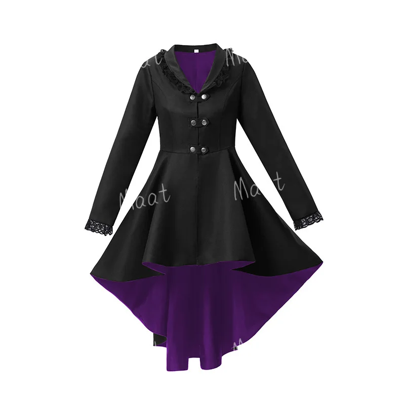 Women Medieval Victorian Cosplay Costume Tuxedo Tailcoat Gothic Steampunk Trench Irregular Hem Vintage Frock Outfit Coat