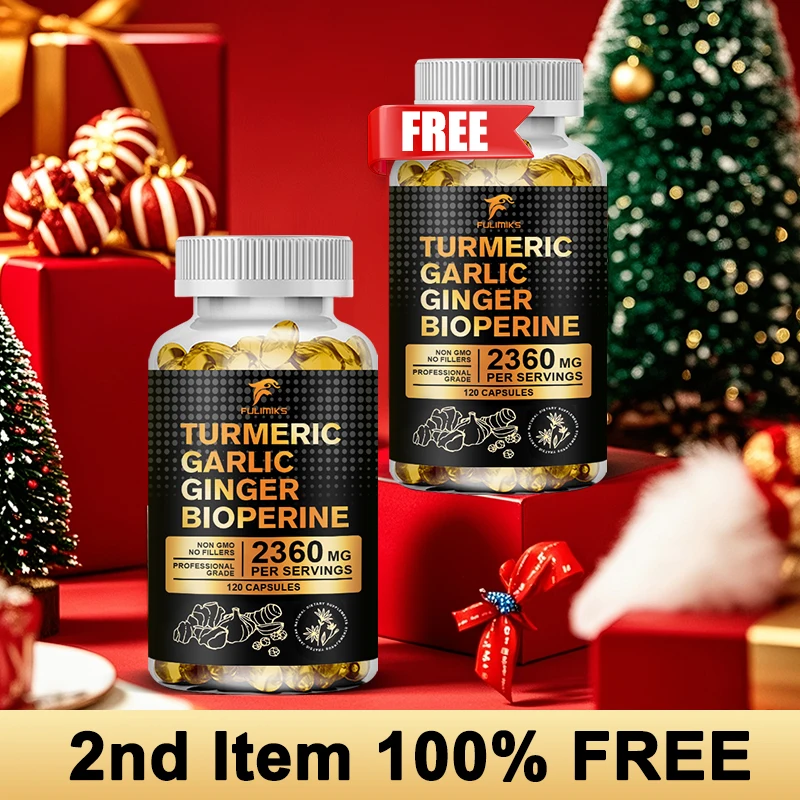 Cápsulas de Cúrcuma, Ajo, Jengibre y Bioperina, Fórmula 4 en 1 para un Soporte Natural Antiinflamatorio e Inmunológico, Apoyo Durante Todo el Año