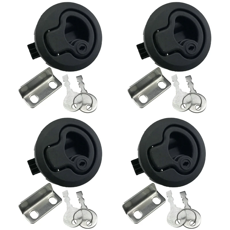 

4 Pcs Black Round Flush Pull Slam Latch Lift Slam Latch Hardware With Key Lock Kit For Boat RV Yacht Accessories