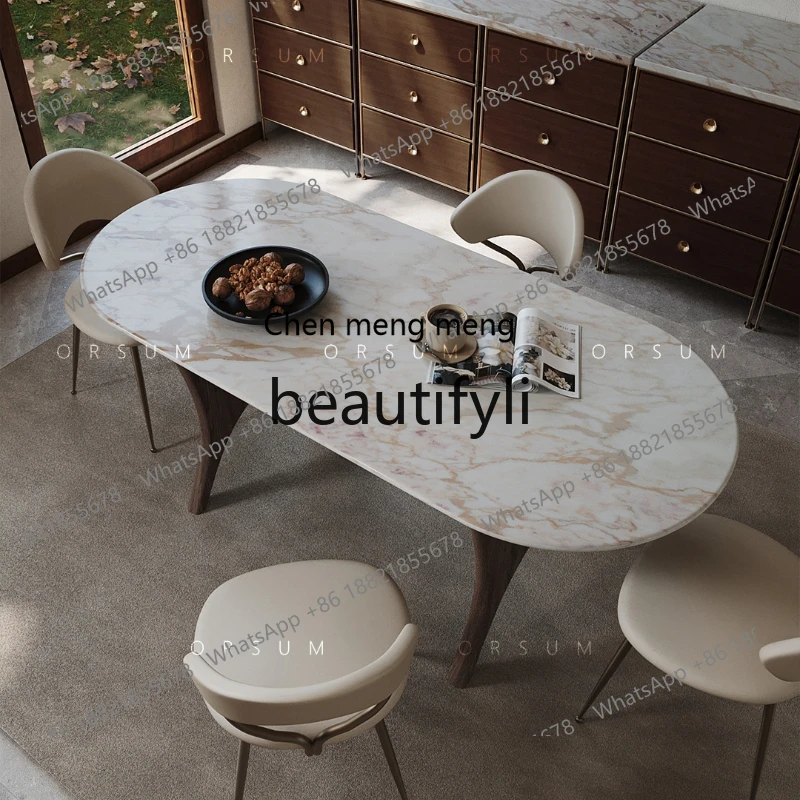 

Fish belly gold natural marble dining table original stainless steel table legs Italian French style H
