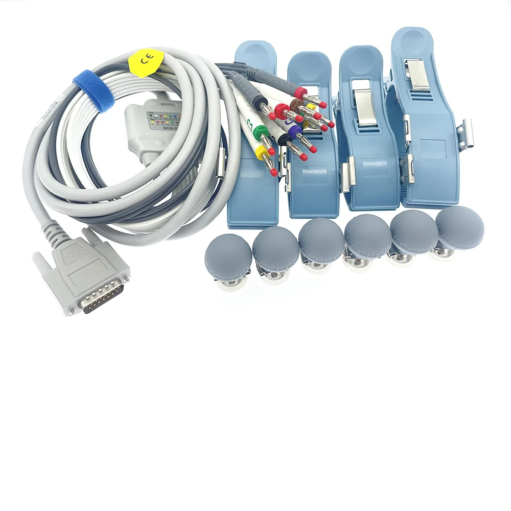 【one set】Compatible Nihon Kohden ECG/EKG DB15 pin 10 lead ekg cable lead wires ECG-9620/9010/9020 ECG-9022/9110/9130/9132