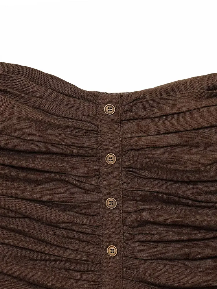 2025 الصيف مطوي المرأة المحاصيل القمم واحدة الصدر الديكور البنطال القصير قبالة الكتف بلوزات بلا حمالات للنساء قمة الحفلات