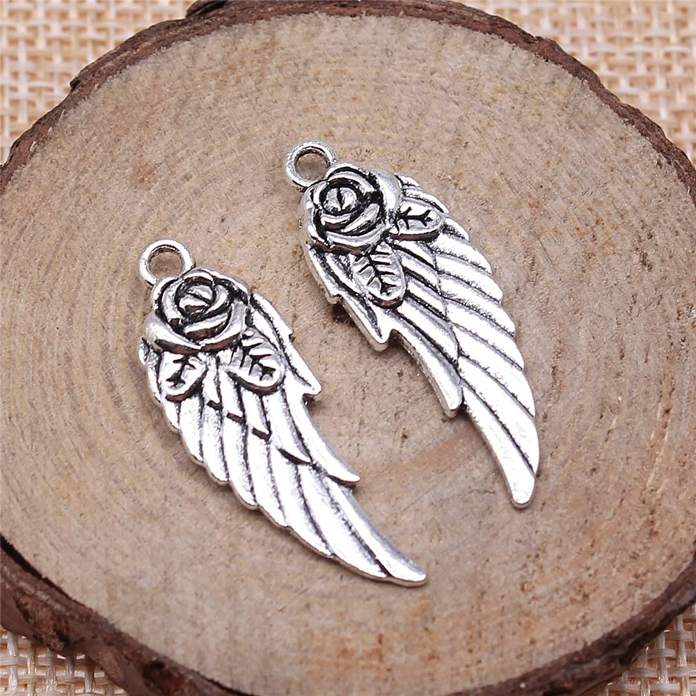 WYSIWYG 10pcs 30x12mm Flower Angel Wings Pendant Double Sided Flower Wing Pendant Wings Flower Charm Pendant