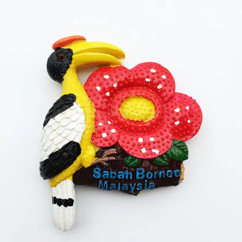 

Sabah, Malaysia, big toucan, national flower, proboscis monkey, travel souvenir, magnetic sticker, refrigerator sticker