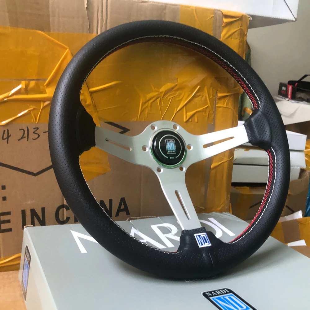 

Racing Classic JDM 14Inch Nardi Steering Wheel JDM Rally Drift Real Leather Nardi Steering Wheel Volantes For VW BMW Toyota Game