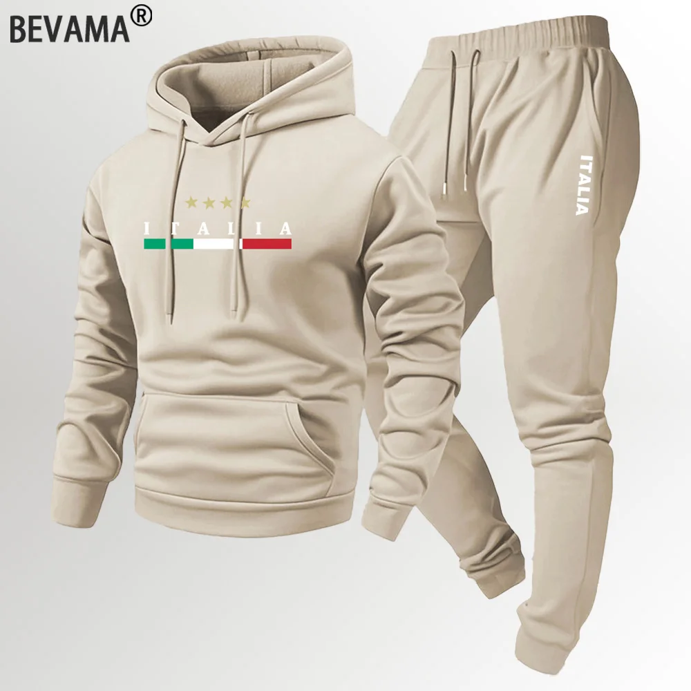 2026 ITALIA Printed Sportswear Set Men's Hooded Sweatshirt Long Pants Set Spring and Autumn Casual Warm Streetwear Male Clothing