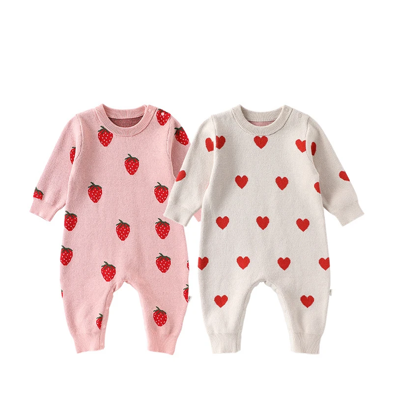 الرضع طفل الفتيات وزرة الخريف الفراولة التطريز الحياكة طفل الفتيات Remper عارضة الوليد الفتيات طويلة الأكمام بذلة