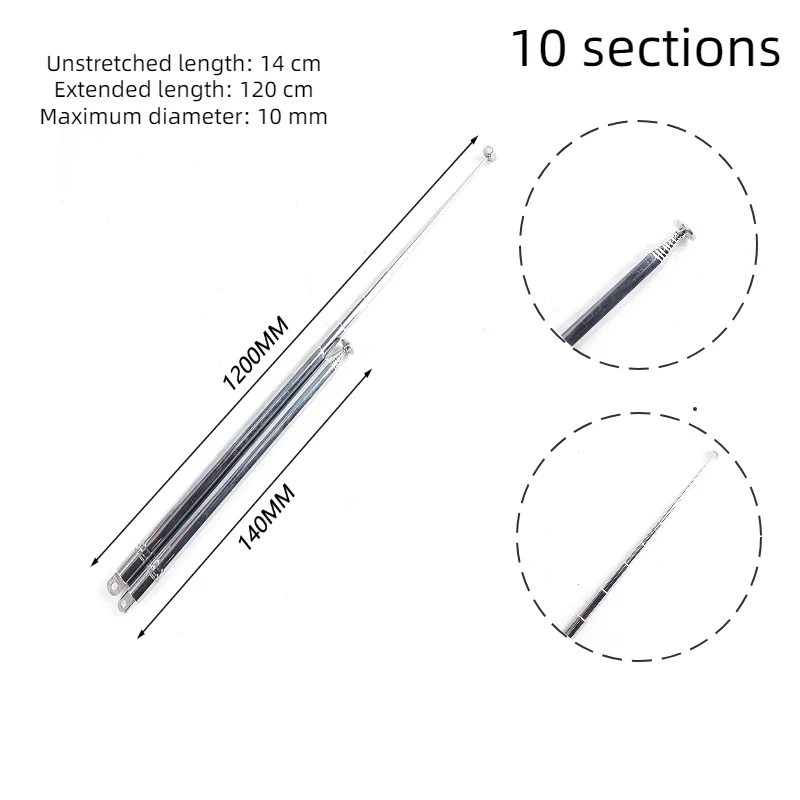 1Pcs New 10 Section Replacement Telescopic Aerial Antenna TV Radio DAB AM/FM Universal Telescopic Aerial Antenna length1200mm