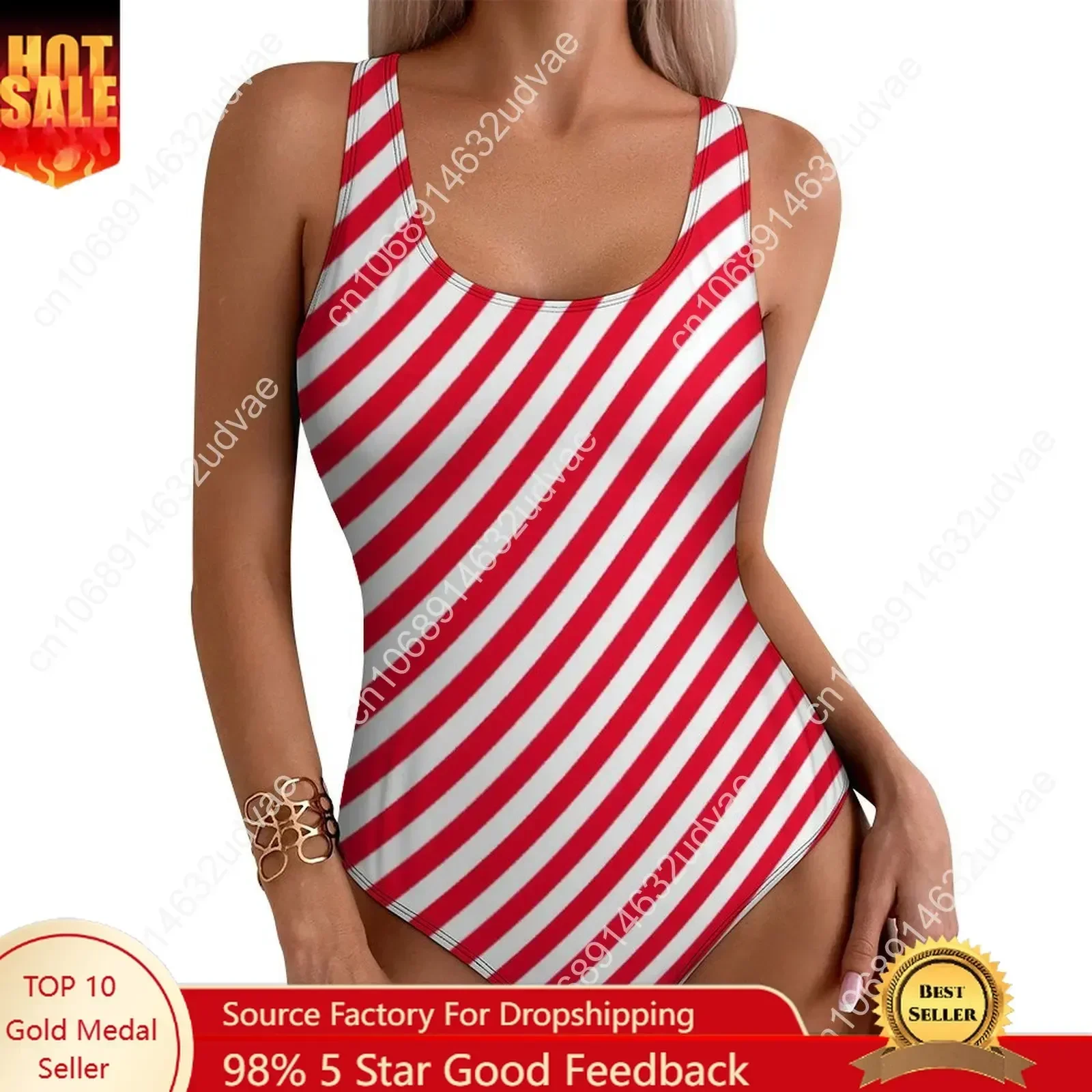 Christmas Elf Swimsuit Sexy Red Stripes Women Swimwear One Piece Stylish Swimsuits Holiday Pool Push Up Sleeveless Bathing Suit