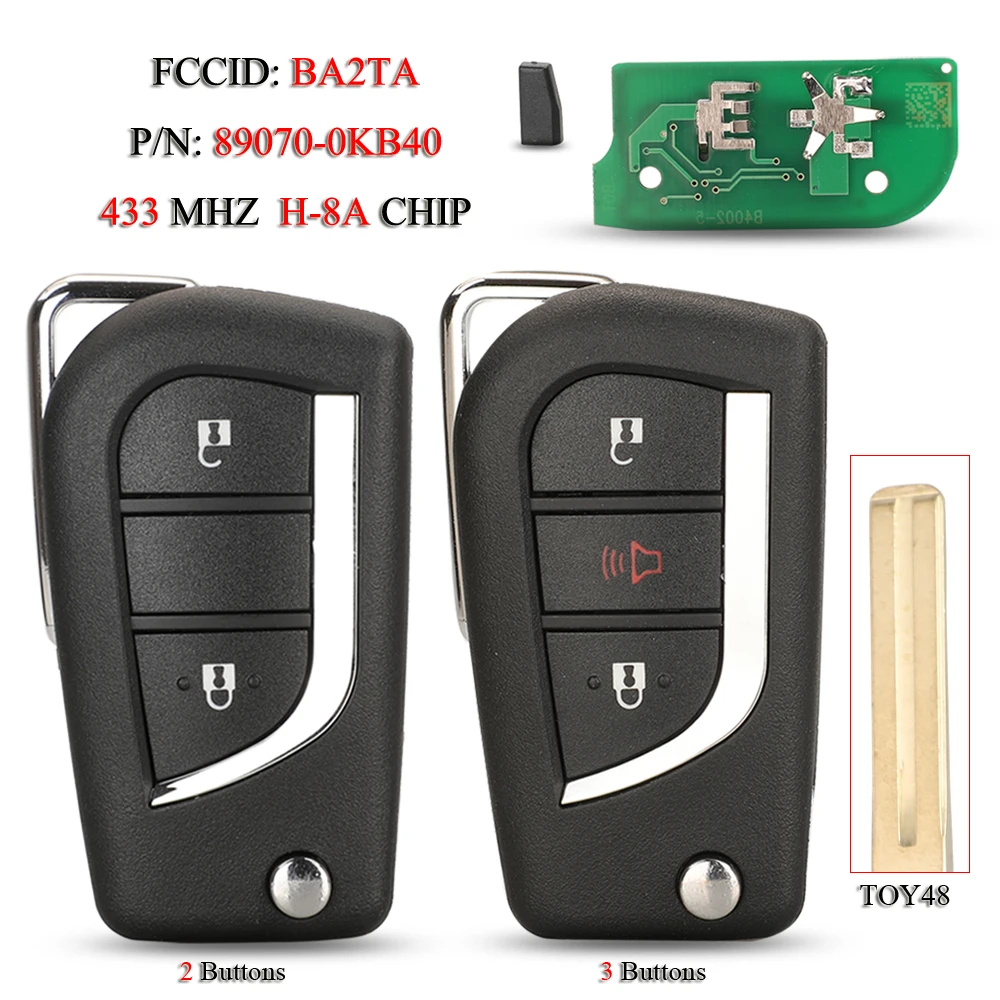 jingyuqin BA2TA 89070-0KB40 Remote Smart Car Key For Toyota RAV4 Yaris Cross Hilux 2015+ 433Mhz 8A Chip 2/3Buttons TOY40 Blade