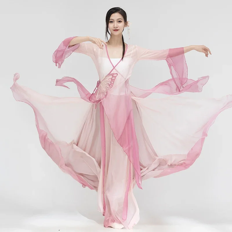 Classical Fan Dancer Performance Costumes Chiffon Cardigan Practice Dance Clothes Body Rhyme Long Outer Gauze Folk Dancewear