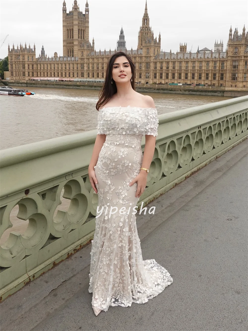 Customized Intricate Elegant Tulle Beading Flower Mermaid Off-the-shoulder Long Dresses Bespoke Occasion Dresses Sizes Available