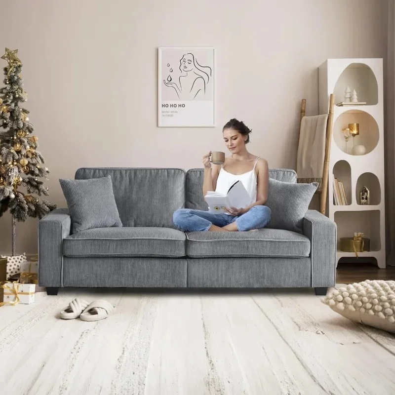 

Современный диван-софа для гостиной - темно-серый удобный вельветовый диван с широкими подлокотниками