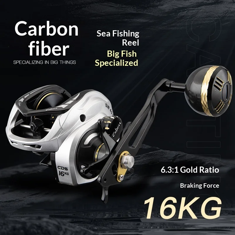 Exbert Baitcasting Reel Metal Deep Spool Saltwater Proof Long Casting 16Kg Drag Power Heavy Duty Big Game Saltwater Fishing
