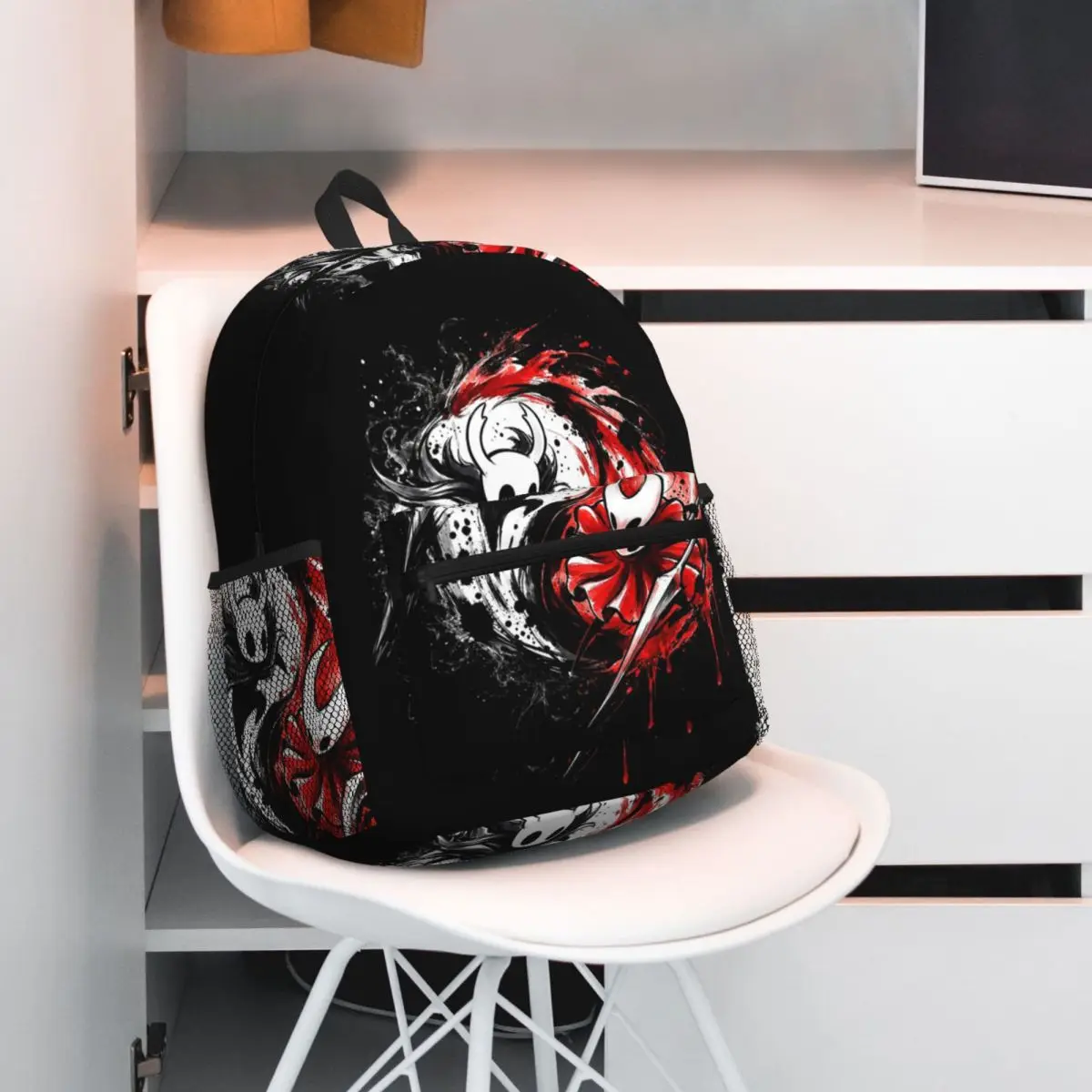 Hollow Knight White And Red Student Backpack School Bag Hiking Travel Daypack for Men Women Bookbag Shoulder Bags