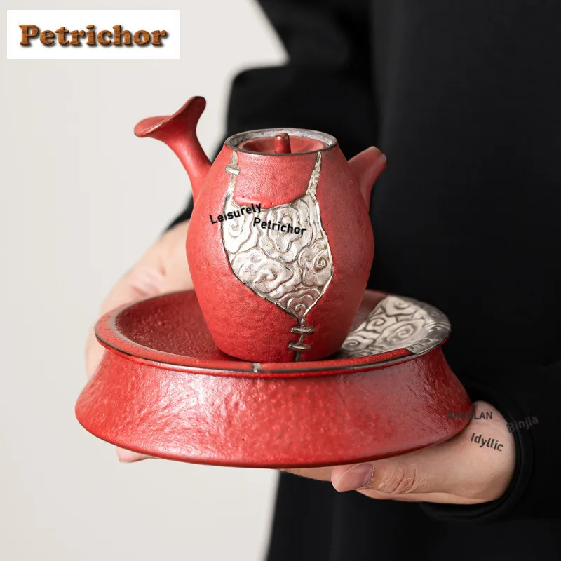 

140 мл позолоченный серебряный красный чайник «Запретный город», роскошный чайник для заварки чая, чайник с фильтром, украшения для набора чая Дахунпао