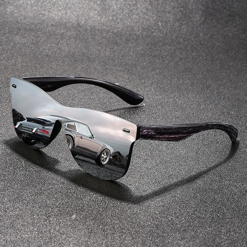 New Square Casual Sunglasses Wood Grain Spring Hinges Glasses UV400 Protection Unisex Outdoor Daily Eyewear image 2