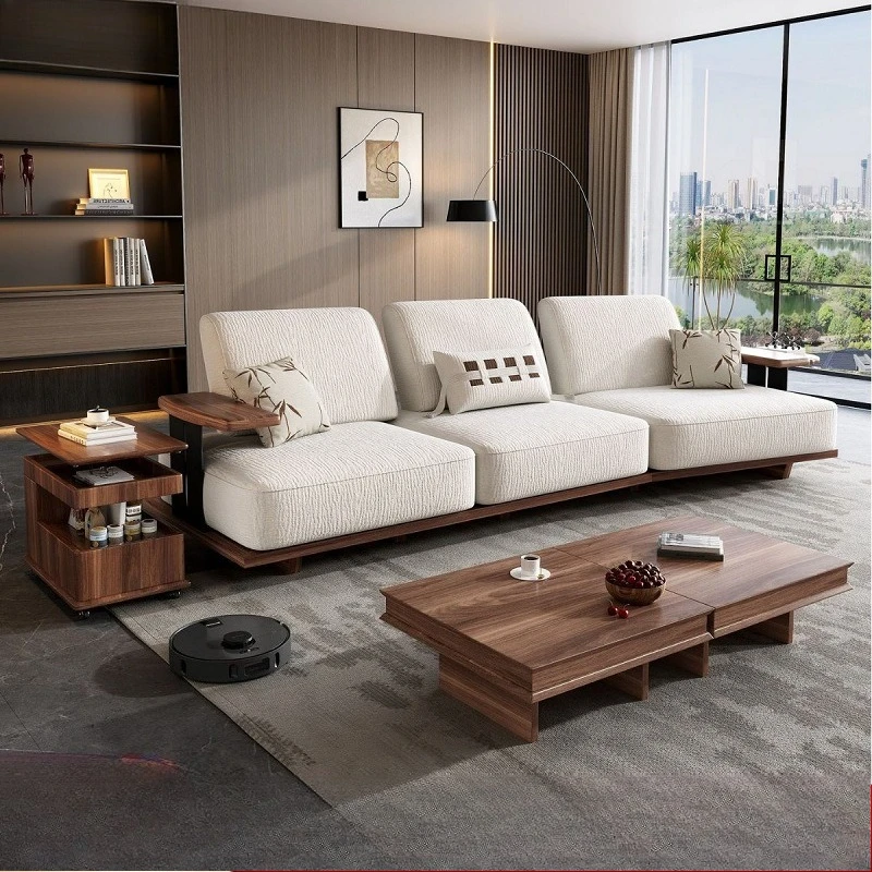 

PYJ Chinese-style North American black walnut solid wood sofa leather household simple modern straight-row sofa