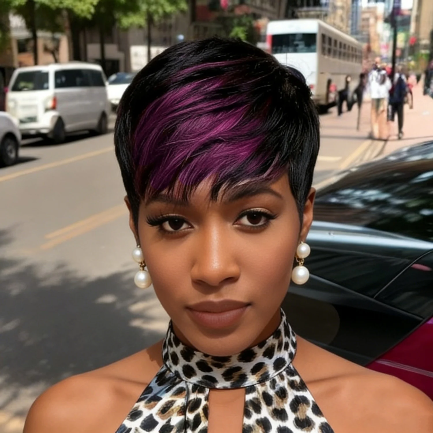 

Короткие прямые парики из натуральных волос, полностью машинной работы, для женщин, черные с фиолетовым оттенком, парики-пикси