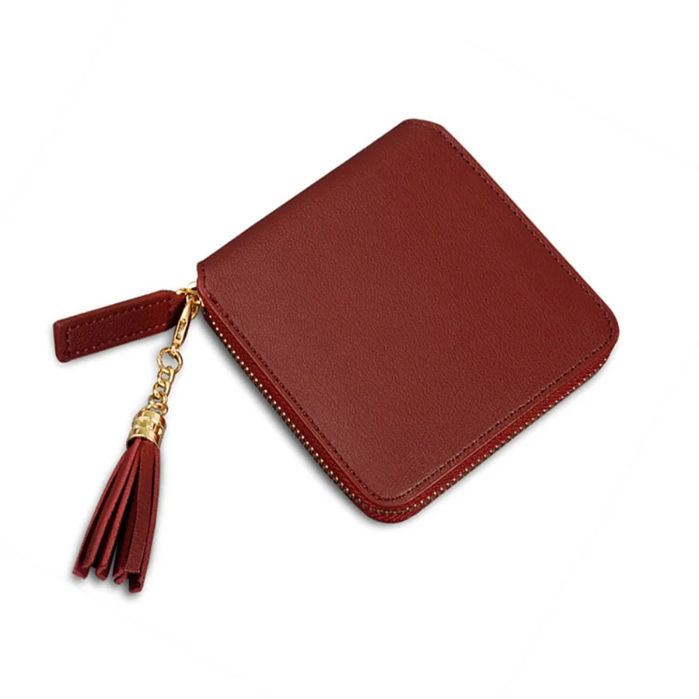 New Minimalist Square Zipper Women\'s Wallet Korean Version Fashionable Tassel Short Zero Wallet Fashion