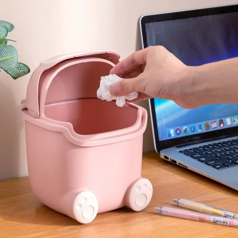 Ins Desktop Small Trash Bin Waste Bin Bedroom Home Cute Trash Can with Lid Kitchen Bin Bathroom Room