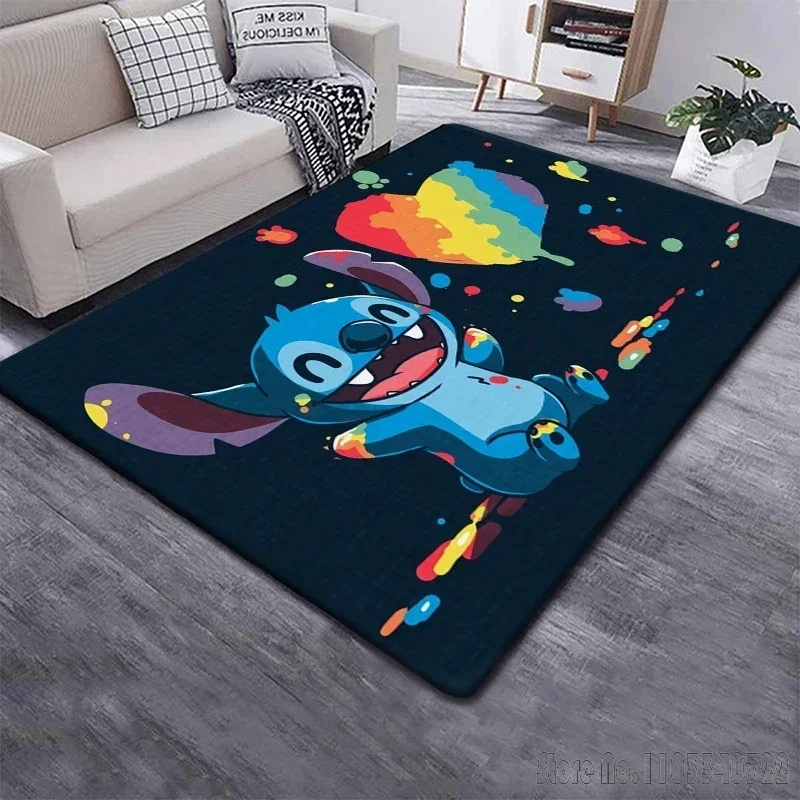 Disney Stitch Animation Teppich Teppiche 120 x 160 cm Dekor für Wohnzimmer Kinderzimmer Sofa Badezimmer Kinder Bodenmatte