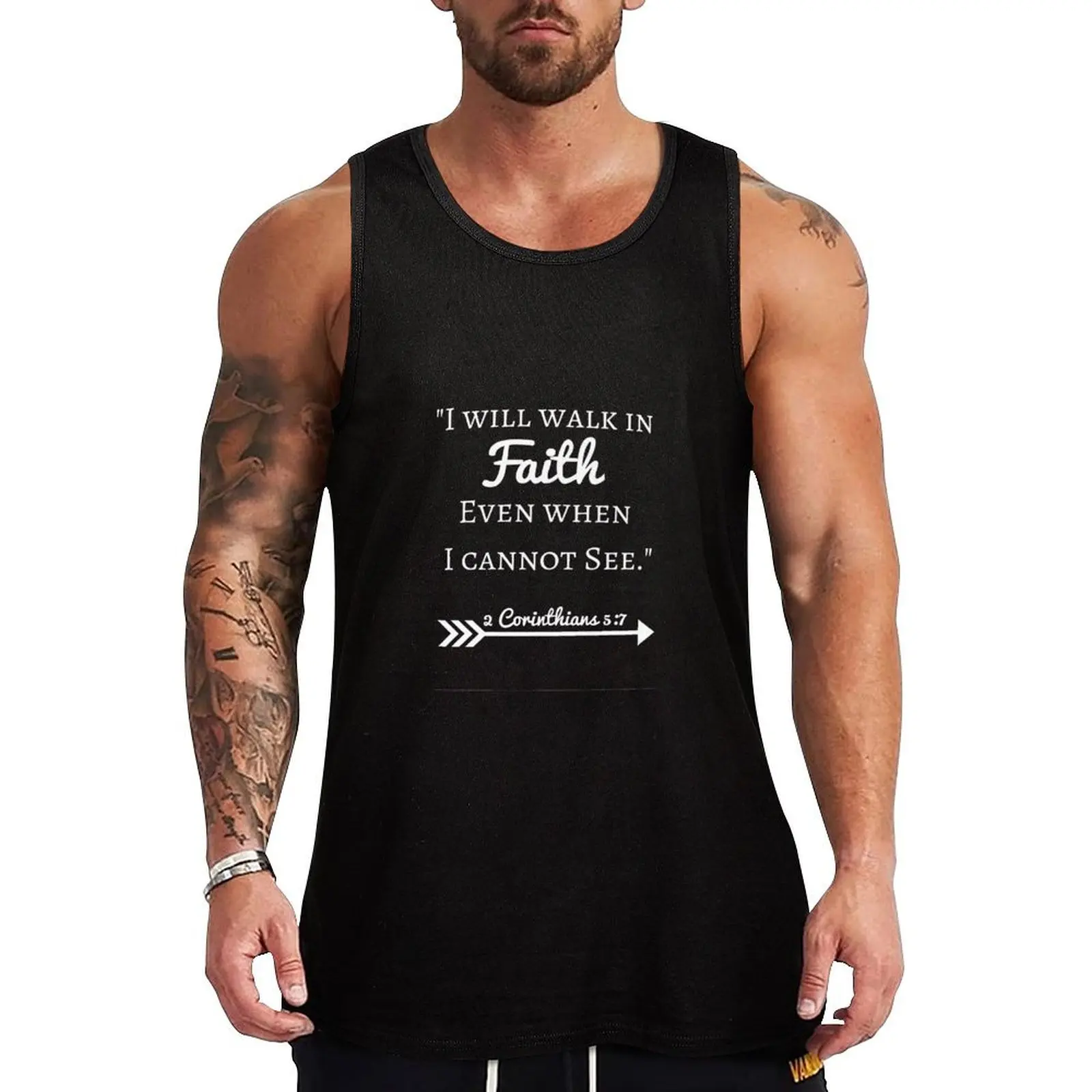 Faith Bible Verse- 2 Corinthians 5:7 (Summer Forest) Tank Top mens clothing Men's sleeveless t-shirt