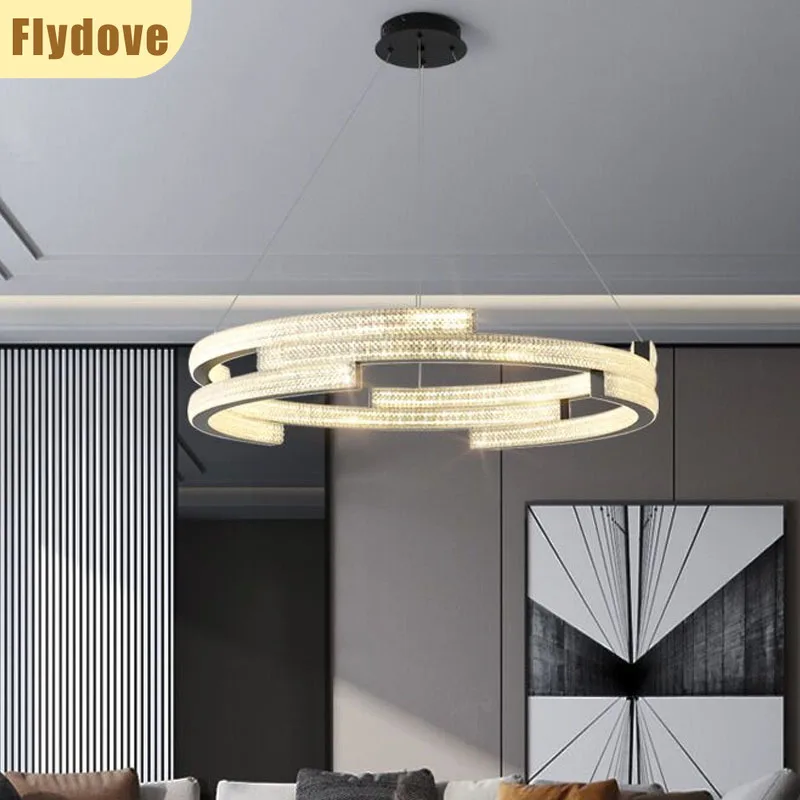 

Post-modern High-end Crystal Living Room Chandelier Creative Hotel Bedroom Restaurant LED Ring Light Home Lighting Decoration