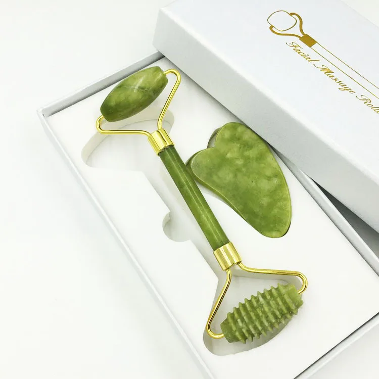 Facial Liftting Anti-wrinkle Double-end Gua Sha Jade Stone Natural Jade Roller Massager for Face Body Back Foot Massage Roller