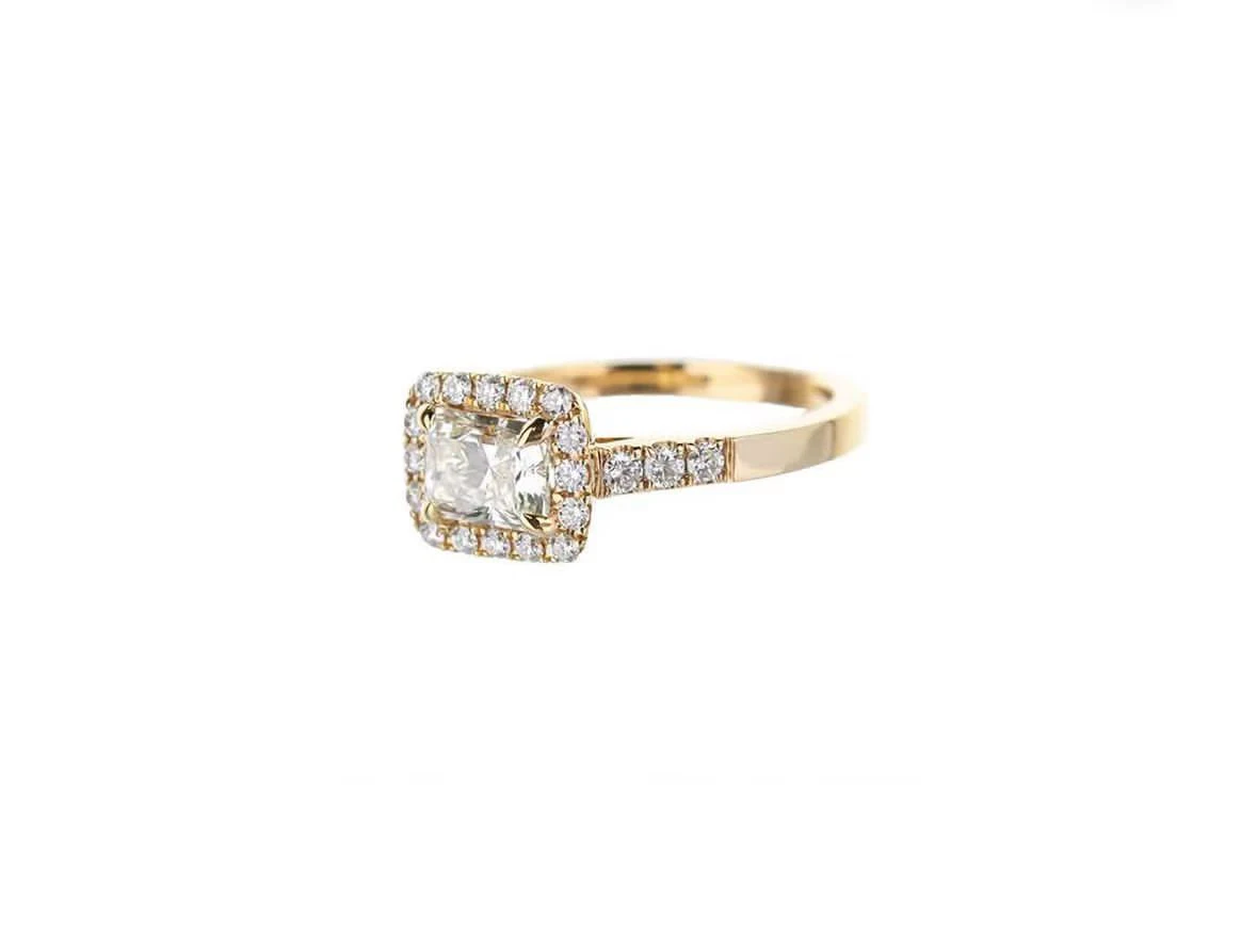 Green Radiant Cut Diamond Ring 14K Yellow Gold Radiant Cut Green Lab Grown Diamond Halo Ring Promise Rings