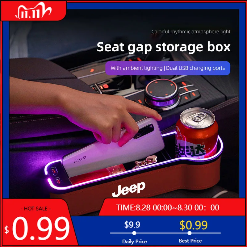 

Подстаканники Автомобильные светодиодные фонари Коробка для хранения сидений Подстаканник с USB-зарядкой для Jeep Grand Cherokee Wrangler JK Gladiator Compa