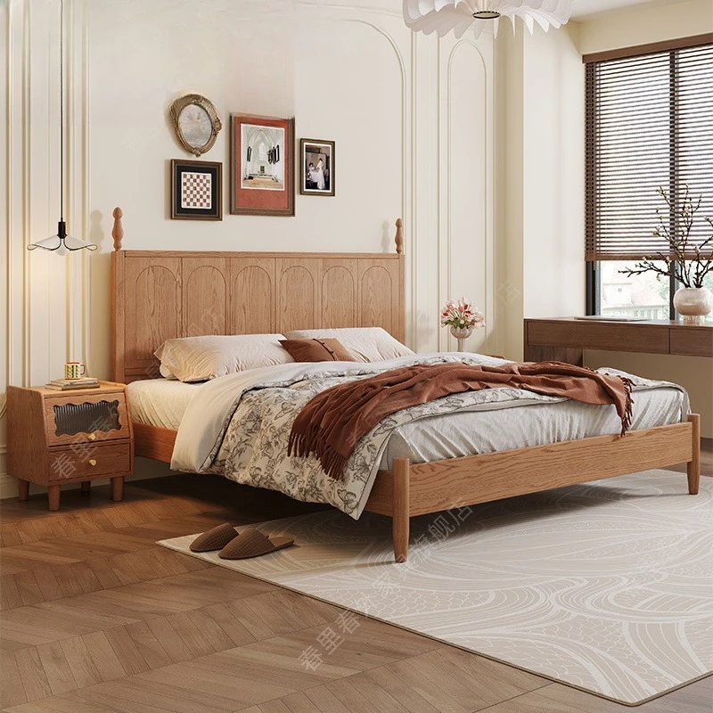Ash wood double master bedroom large bed simple modern bedroom 1.5 meters wedding bed all solid wood bed medium antique 1.8