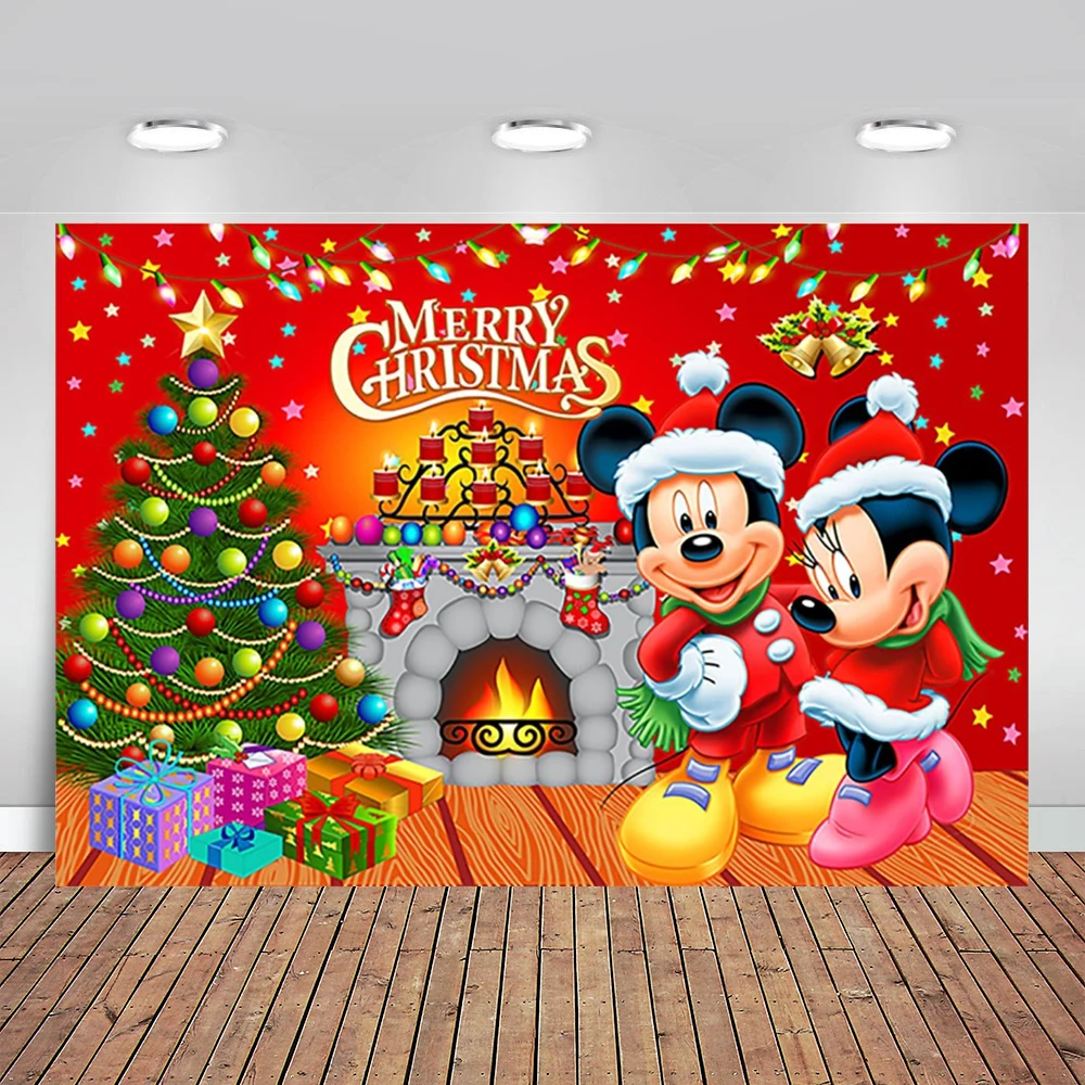 

Red Christmas Backdrop for Mickey Mouse Christmas Theme Party Supplies Xmas Photo Backgrounds Christmas Fireplace Banner