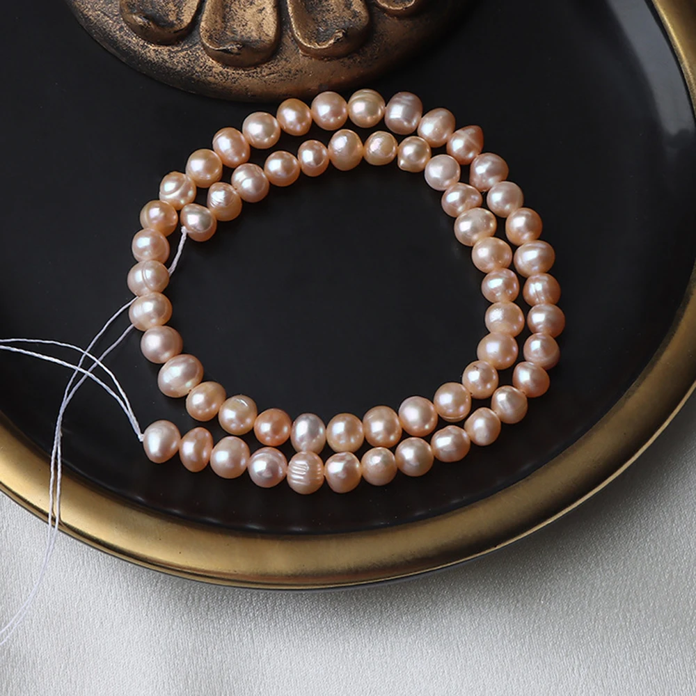6mm Natural Freshwater White Orange Near Round Smooth Pearl Loose Bead Gift Jewelry Making DIY Necklace Bracelet Accessories