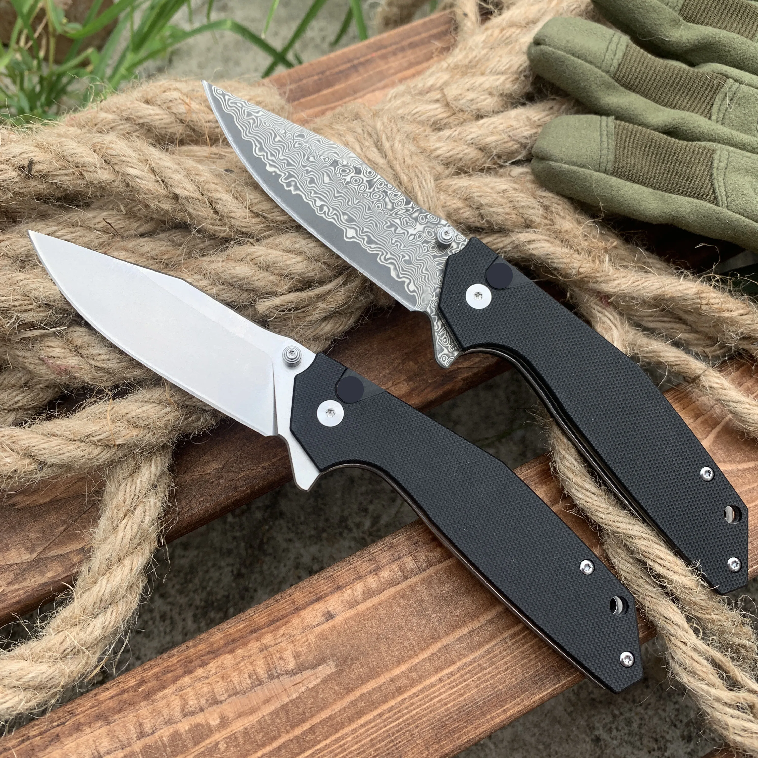 Men\'s folding knife Flip Tactical Pocket Knife D2 or Damascus blade G10 handle EDC knife suitable for camping and hunting