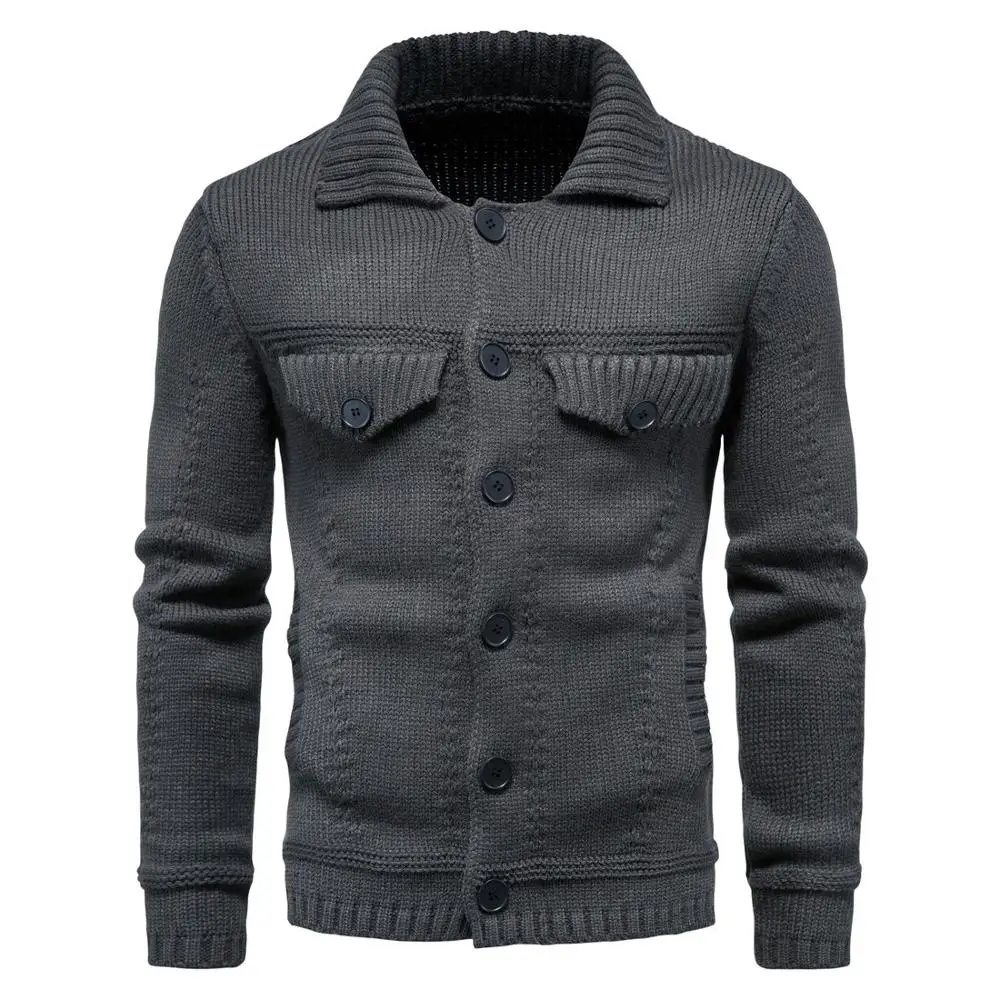 Suéter de punto para hombre, chaqueta cálida y más gruesa en invierno, cárdigan de manga larga, cárdigan de lana con solapa para hombre, ropa de