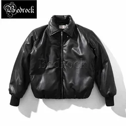 MBBCAR Black PU Aviator Jacket For Men Warm Breadsuit Coat Urban Zipper Short Fluffy Vintage Bomber Leather Jacket 3155