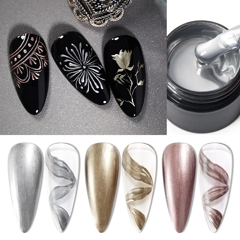 PUENTE Metallic Painting Gel Polish For Nail Art Soak Off Gel Nail Polish 5ml Gold Silver Mirror Glitter UV Nail Gel Varnish