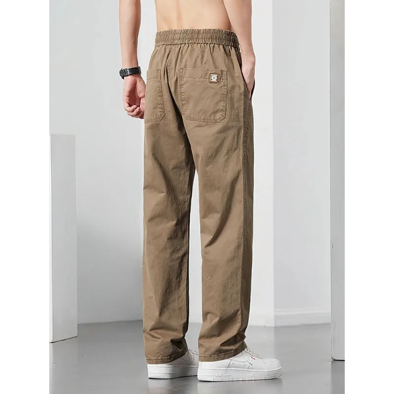 

Straight Casual Cargo Pants Men Wide Leg Brown Long Cargo Business Work Trousers Drawstring Baggy Sweatpants Male