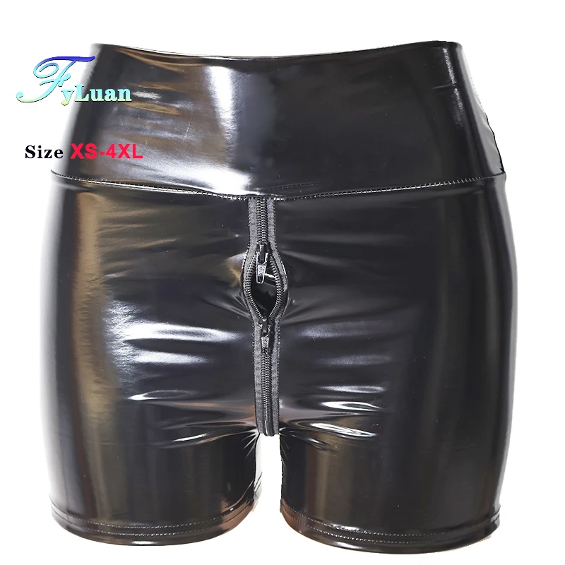 Novas Leggings Sexy com Zíper Duplo, Hotpants de Clube Punk, Estilo Hipster, Calças de Latex, Shorts Mini Plus Size 4XL