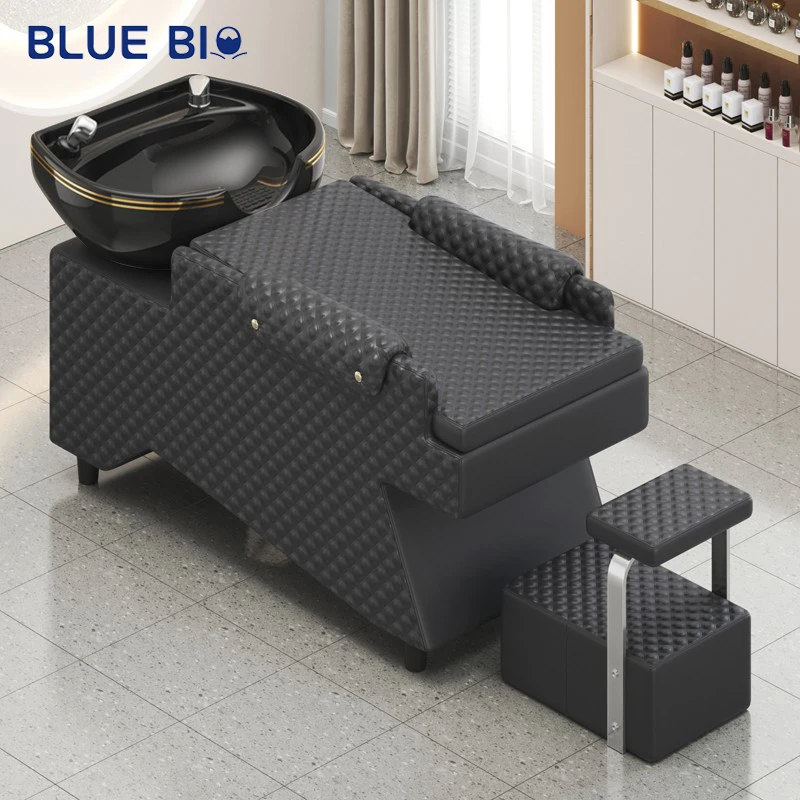 Beauty Hairdressing Barber Shop Washing Basin Hair Salon Shampoo Chair Black Head Spa Massage Shampoo Bed