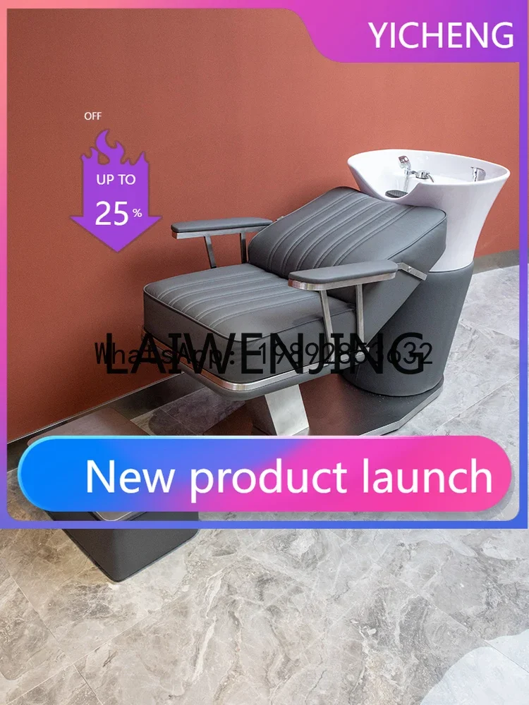 b Simple Barber Shop Half Lying Shampoo Chair for Hair Salon Fiberglass Beauty Salon Ceramic Basin Flushing Bed