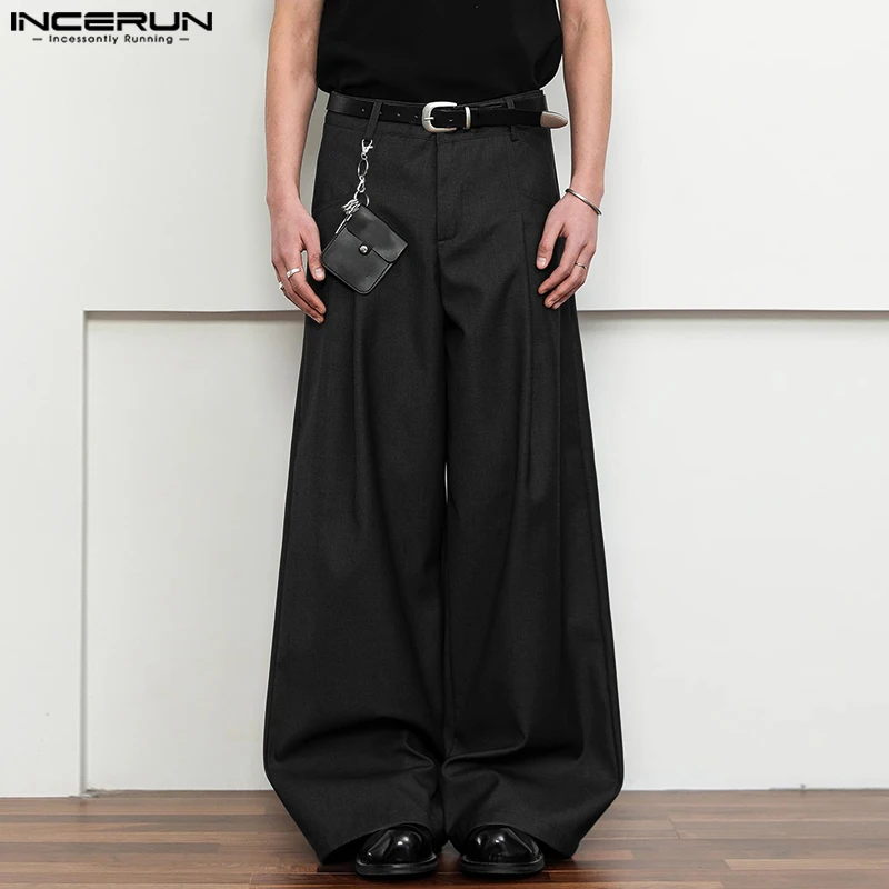 Pantalones de pierna ancha para hombre, pantalones holgados con botones de Color sólido, ropa de calle de gran tamaño 2025, pantalones largos informales de moda INCERUN para hombre